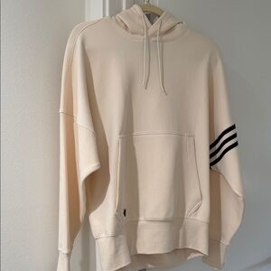 Adidas Beige Hoodie with Black Sleeve Stripes